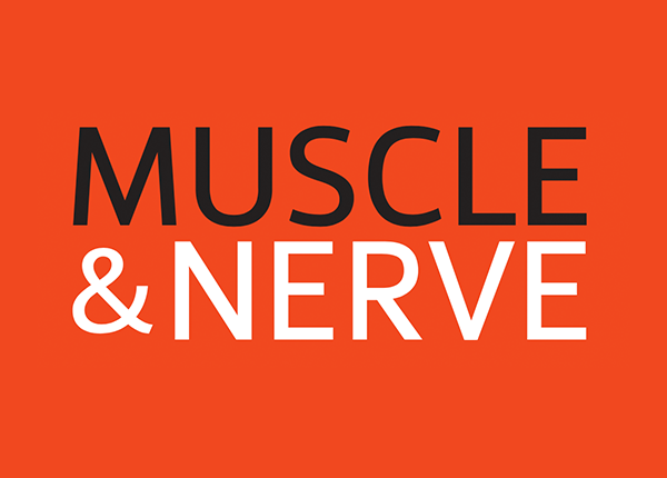 gray and white wordmark on red background for Muscle & Nerve publication